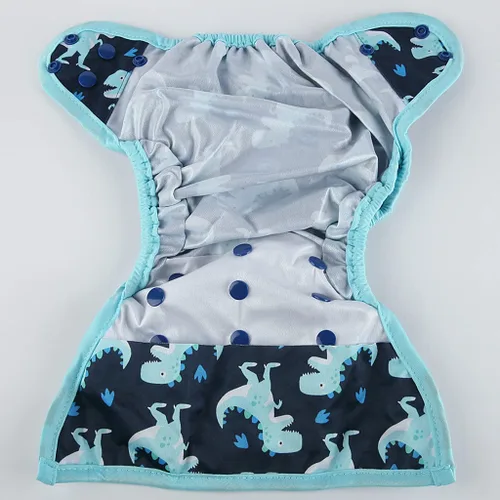 Miniatura 3 de Funda de pañal de tela de talla única con refuerzo doble (dinosaurio bebé), talla única