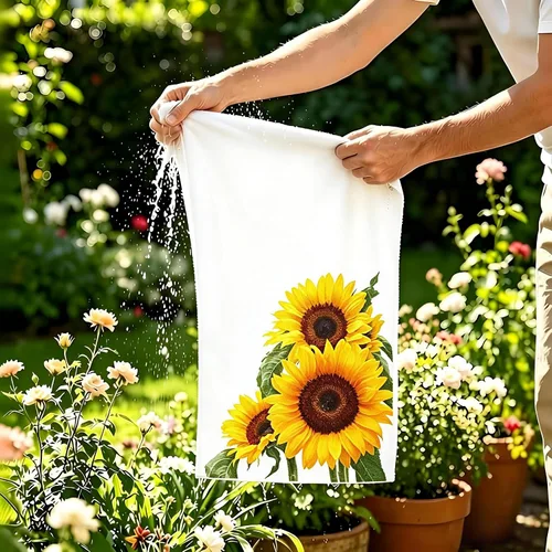 Miniatura 5 de Toallas de mano con diseño de girasoles brillantes, toallas de baño suaves con flores amarillas y hojas verdes, 13.6 x 29 pies