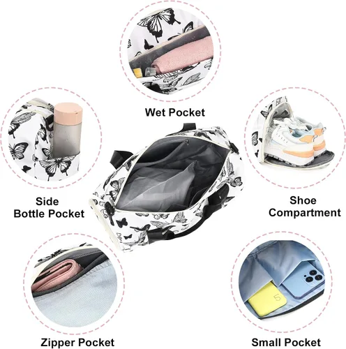 Miniatura 7 de Bolsa de deporte para gimnasio, bolsa de lona con bolsillo húmedo, bolsa de fin de semana con bolsa impermeable para zapatos y agujero de aire