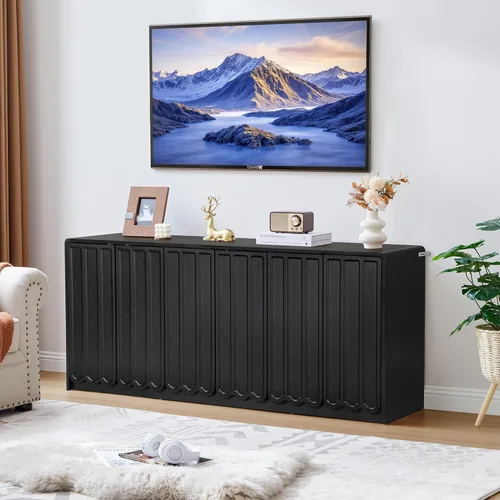 Miniatura 10 de ORRD Aparador Buffet de Acento, Gabinetes de Almacenamiento con 2 Puertas, Gabinete de Madera Estilo Granja con Estantes Ajustables y Panel Ondulado