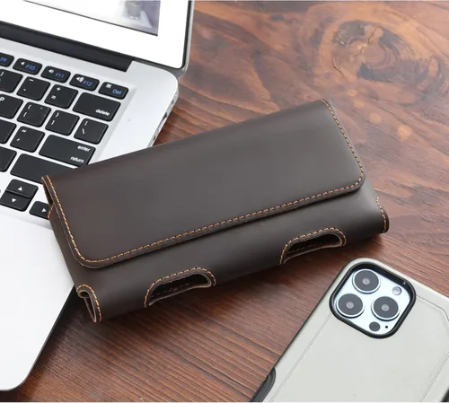 Miniatura 4 de Gcepls Funda de cuero para teléfono para iPhone SE, iPhone 8, 7, 6s, estuche para cinturón de teléfono de cuero de vaca premium con clip para Marrón