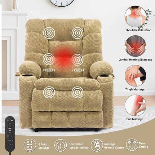 Miniatura 5 de EONIX Silla reclinable ancha para ancianos, silla elevadora de gran tamaño resistente de 400 libras con calor y masaje, reclinable elevador