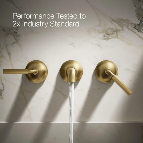 Miniatura 3 de Kohler T26439-4-2MB - Juego de grifo de lavabo de baño de montaje en pared, grifo de baño con dos manijas de palanca, latón moderno cepillado Latón