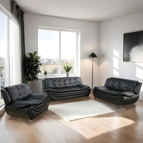 Miniatura 7 de Sofá modular de cuero negro, juego de muebles de sala de estar, 3 piezas, moderno juego de sofá para sala de estar, apartamento, oficina, negro#1