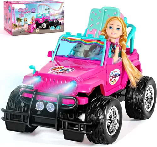 ULOVEME Autos RC - Auto a control remoto con muñeca de 5.5 pulgadas para niñas, autos RC Je ep de 2.4 GHz - Coches de juguete de control simple para