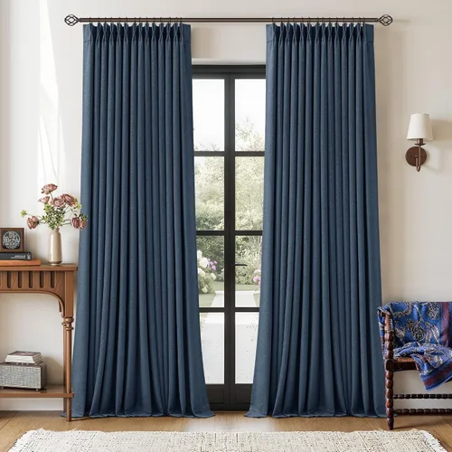 Miniatura 41 de Juego de 2 paneles de cortinas plisadas negras de 80 pulgadas para sala de estar, cortinas plisadas de lino con forro de 80 pulgadas de largo, 100%