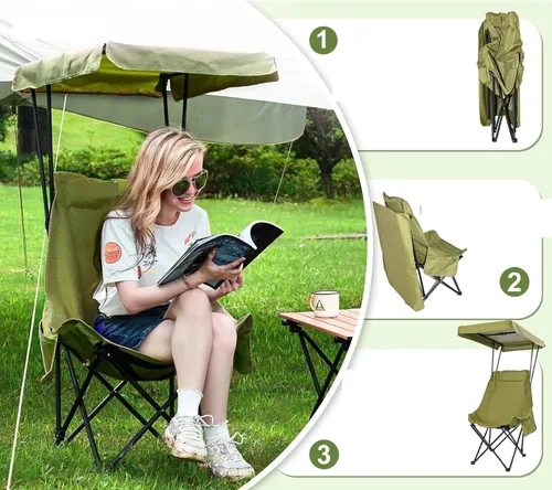 Miniatura 4 de Compatible for Portable Camping Chair with Shade Canopy Oversized Foldable Lightweight Chairfor Beach Outdoor Activities(Green 1P)