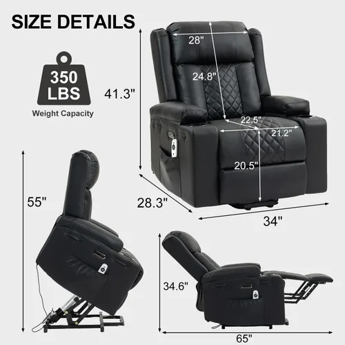 Miniatura 2 de Silla reclinable eléctrica para personas mayores con masaje por vibración y calefacción lumbar, sofá individual eléctrico de piel sintética