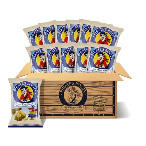 Miniatura 7 de Frituras infladas Pirate's Booty de queso cheddar blanco añejo, sin gluten, aperitivos para niños, 1 onza (12 unidades)