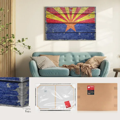 Miniatura 6 de DECORARTS - Arte de pared rústico de la bandera del estado de Arizona, fabricado en Estados Unidos, impresión de lienzo giclée de archivo, lienzo
