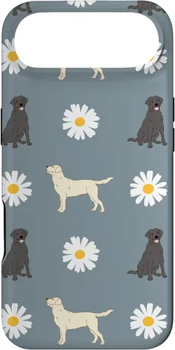 Miniatura 27 de Labrador Retriever y Daisy Flower Pattern - Carcasa para iPhone 17, color azul polvoriento