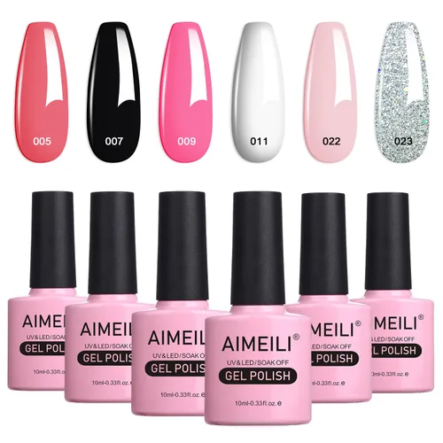 Miniatura 16 de AIMEILI Juego de esmaltes de uñas de gel para el día de San Valentín, esmalte de uñas de gel rosa nude, juego de 6 piezas x 0.3 fl oz - Juego de 31