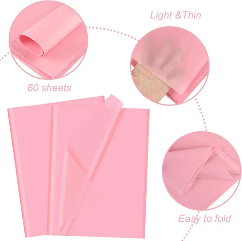 Miniatura 3 de CHRORINE 60 hojas de papel de seda rosa a granel para envolver regalos, papel de seda para manualidades artísticas de bricolaje, decoración