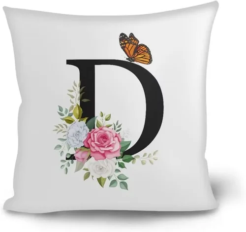 Miniatura 19 de Fundas de almohada decorativas del alfabeto, fundas de almohada con estampado floral de la letra B, fundas de almohada cuadradas suaves, fundas
