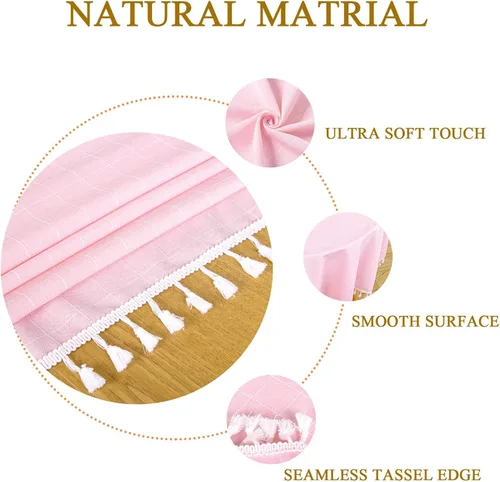 Miniatura 3 de ShinyBeauty Mantel Redondo Rosa Bebé de 55 Pulgadas Mantel Gingham Rosa a Cuadros Mantel de Mesa de Algodón para Mesa Redonda Mantel a Cuadros Rosa