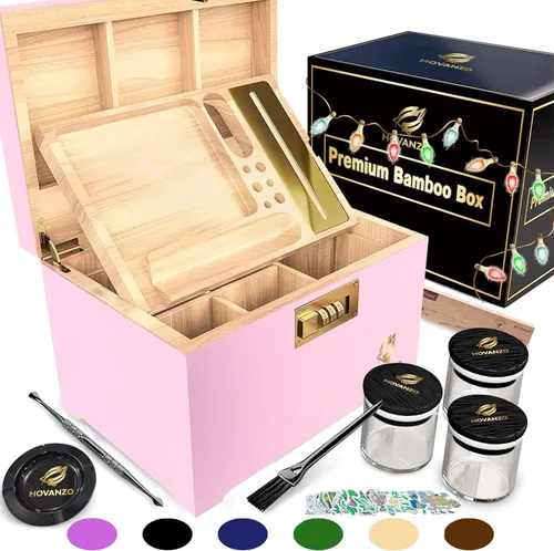 Miniatura 11 de Caja de almacenamiento grande de bambú premium con bandeja extraíble, caja de madera de almacenamiento para hierbas y accesorios, juego de caja