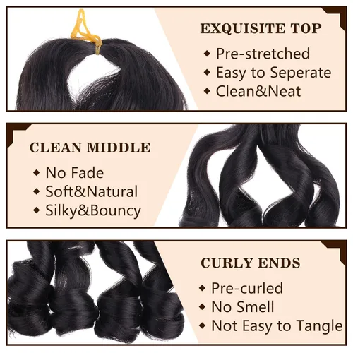 Miniatura 3 de COOKOO 9 paquetes de cabello rizado francés trenzado de 18 pulgadas, suave y flexible, cabello trenzado de alta calidad, rizos franceses, extensión