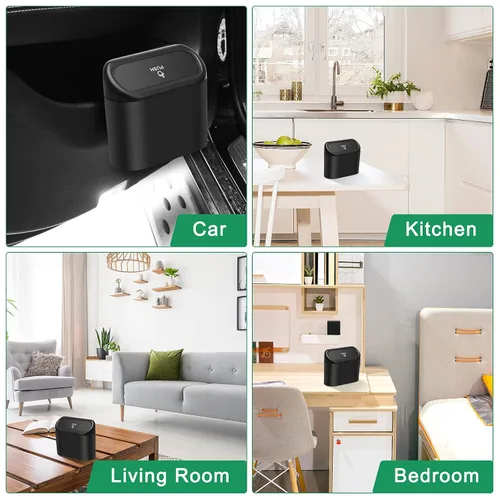 Miniatura 6 de AHIER Cubo de basura pequeño para automóvil con tapa, mini cubo de basura de plástico portátil para colgar con 30 bolsas para automóviles, oficina