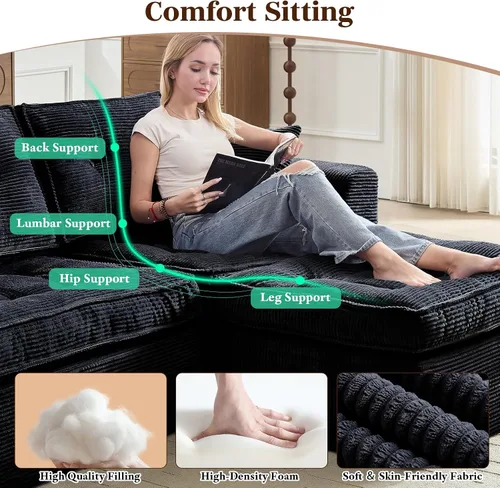 Miniatura 7 de ROXGOX Sofás seccionales para sala de estar, moderno sofá deshuesado con asiento profundo, sofá modular con diván en forma de L, pana de felpa,