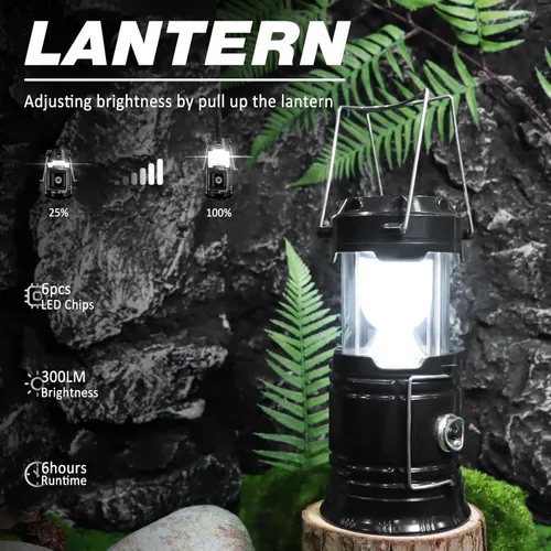 Miniatura 2 de DIBMS Linterna solar para camping, plegable LED solar recargable por USB, linterna de emergencia para colgar luces para camping, huracanes, cortes
