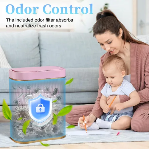 Miniatura 4 de Ogikey Cubo de basura pequeño para baño con tapa automática sin contacto, bote de basura inteligente de 2.6 galones, contenedor de basura estrecho e