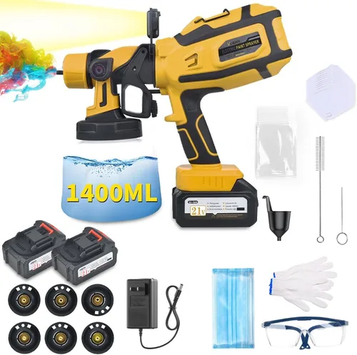 Pulverizador de Pintura Inalámbrico con Baterías Makita 2 * 4AH, 6 Boquillas y 3 Patrones de Pulverización y 10 Bolsas de Pintura y 1 Luz Nocturna,