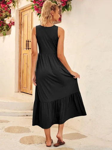 Miniatura 6 de LILLUSORY Vestidos de verano casuales sin mangas con cuello redondo y bolsillos para mujer