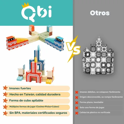 Miniatura 6 de QBI - Juego de bloques magnéticos de inicio 4 en 1 Bloques de construcción STEM con 4 autos y baldosas de pista 3D Juguetes magnéticos