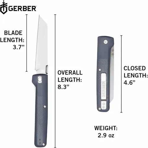 Miniatura 6 de Gerber Gear Pledge Pocket Knife with Pocket Clip - 3.7" Full Panel Plain Edge Blade Folding Knife - EDC Gear and Equipment Azul (Urban)