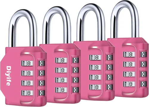 Miniatura 9 de Diyife - Paquete de 2 candados de combinación de 4 dígitos impermeables para exteriores, para casilleros de gimnasio, cajas de herramientas, Rosa