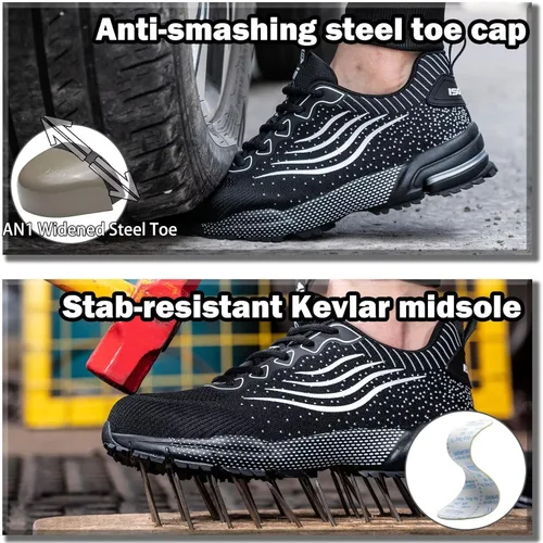 Miniatura 2 de Zapatos de punta de acero para hombres y mujeres, zapatos de seguridad ligeros, cómodos, con puntera de acero, zapatos de trabajo indestructibles