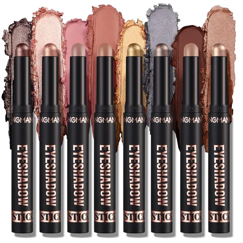 Miniatura 11 de LANGMANNI Juego de Regalo de 8 Barras de Sombra de Ojos en Crema Suave y Tersa, Color Tierra Mate + Barra de Contorno de Color Metal Brillante