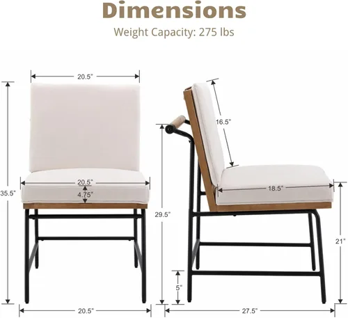 Miniatura 2 de HEAH-YO Juego de 2 sillas de comedor modernas, tapizadas de tela de lino con respaldo, sillas de cocina sin brazos para comedor, color blanco Lino