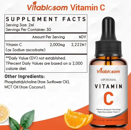 Miniatura 6 de Vitablosom Vitamina C Liposomal 2000mg Líquido para Adultos, Alta Absorción de VIT C, Maximiza la Vitamina C, Bueno para el Sistema Inmune
