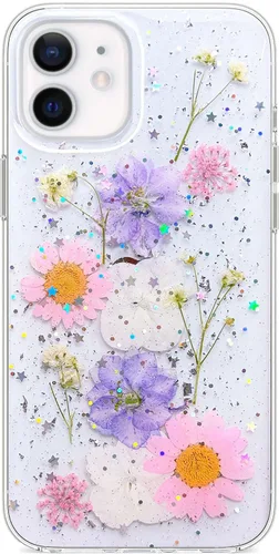 Miniatura 19 de Abbery - Funda diseñada para iPhone 12/12 Pro con purpurina, transparente y linda con diseño de mariposa, correa para la muñeca, brillante