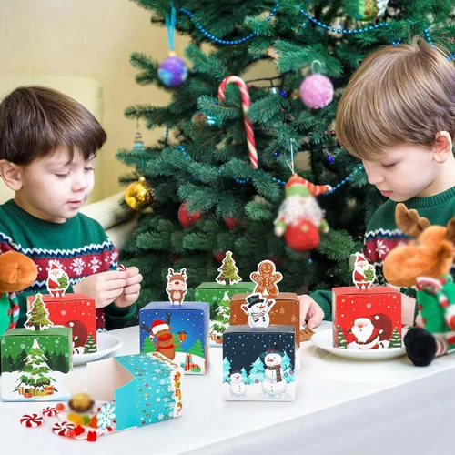 Miniatura 4 de 24 cajas de regalo de Navidad, caja de dulces de Navidad 3D para niños, galletas de Navidad, adornos de papel, cajas de Papá Noel para escuela