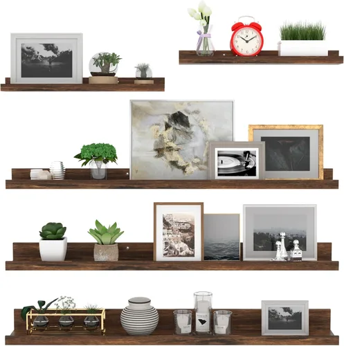 Miniatura 12 de Giftgarden Juego de 5 estantes flotantes de 24 pulgadas montados en la pared, estantes de pared de madera negra para baño, dormitorio, cocina, sala