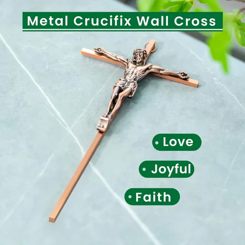 Miniatura 5 de DCCXN Cruz de metal para decoración de pared católica, cruz de pared de crucifijo de Jesucristo, cobre antiguo de 10 pulgadas