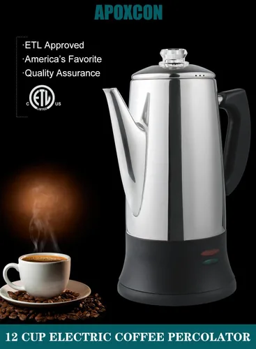 Miniatura 9 de APOXCON Cafetera eléctrica de acero inoxidable con dos pomos de progreso de cerveza transparentes resistentes al calor, aspecto clásico, mantiene
