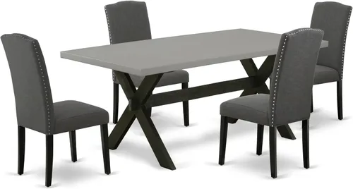 Miniatura 22 de East West Furniture V696EN120-5 - Juego de mesa de comedor moderno de 5 piezas, incluye una mesa rectangular de madera con patas en V y 4 sillas