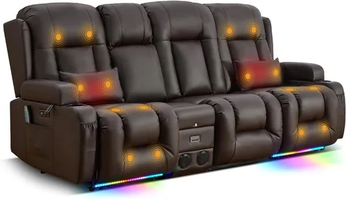 Miniatura 27 de TUNYI Sofá Reclinable Eléctrico Loveseat con Masaje y Calor, Asientos de Cine en Casa con Consola, Sofá Reclinable RV Loveseat con USB/Toma