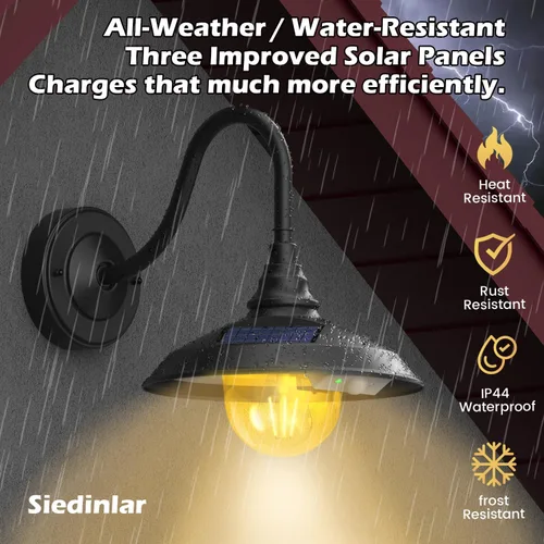 Miniatura 5 de SIEDiNLAR Luz solar de granero para exteriores, 3 modos, 2 iluminación, lámpara de pared de aluminio vintage con cuello de cisne, impermeable