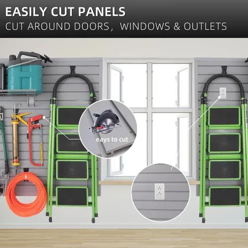 Miniatura 5 de Slatwall Panel organizador de garaje resistente montado en la pared, paneles de listones de PVC, sistema de almacenamiento para el hogar, Gris