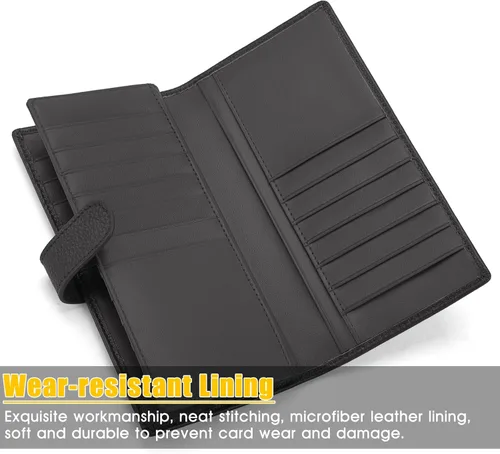 Miniatura 3 de Cartera de piel auténtica para mujer con bloqueo RFID, Negro -, Plegar y Negocios