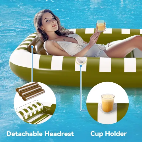 Miniatura 4 de Pool Wave - Flotadores inflables para tumbona de piscina, cama de bronceado grande de 80 x 66 pulgadas para adultos y niños, balsa flotante con Verde