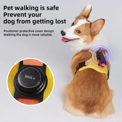 Miniatura 4 de Arnés para perro sin tirones con bolsillo para rastreador GPS, 2 clips ajustables para correa, acolchado suave transpirable, reflectante, sin