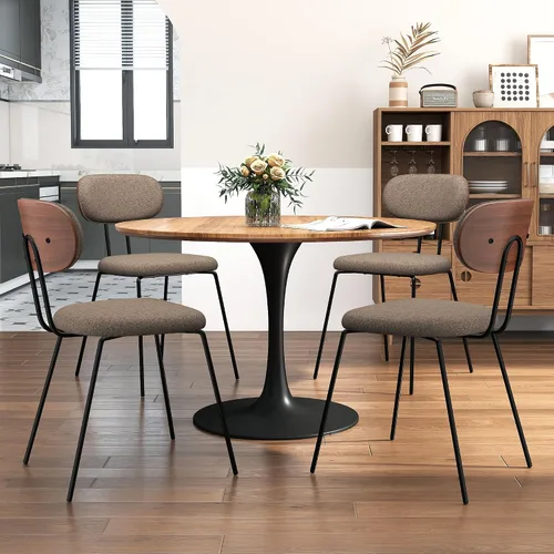 Miniatura 12 de LSSPAID Juego de 2 sillas de comedor tapizadas de tela de lino con respaldo de madera doblada de nogal, sillas de cocina modernas de mediados
