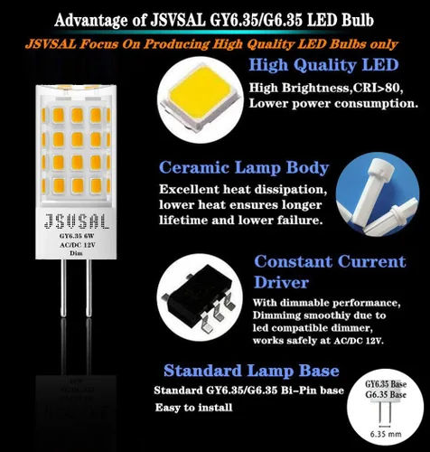 Miniatura 3 de Bombilla LED GY6.35 regulable, T4 JC tipo GY6.35/G6.35 base bi-pin, AC/DC 12V luz blanca diurna 5000K, 6W equivalente a 50-65W G6.35/GY6.35 Luz