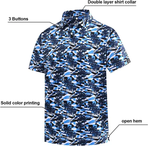 Miniatura 41 de DEOLAX Camisa de golf para hombre, con estampado de moda, atlética, de manga corta, clásica, casual, ajuste seco, suave, para hombres