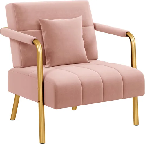Miniatura 10 de Yaheetech Sofá moderno de 56.5 pulgadas de ancho, sofá pequeño de tela de terciopelo de lujo con brazos y patas de metal dorado para sala de estar
